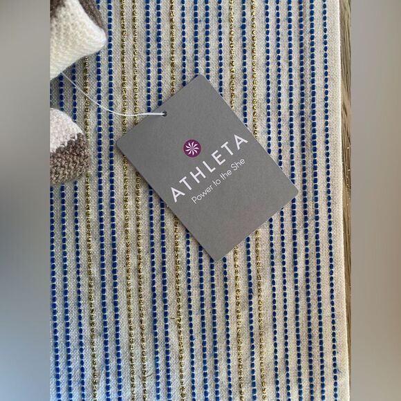 Athleta Kennewick Side Slit Tan White Striped Merino Wool Blend Sweater Sz L - Picture 10 of 12